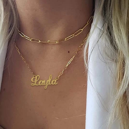 Personalized name paperclip chain necklace