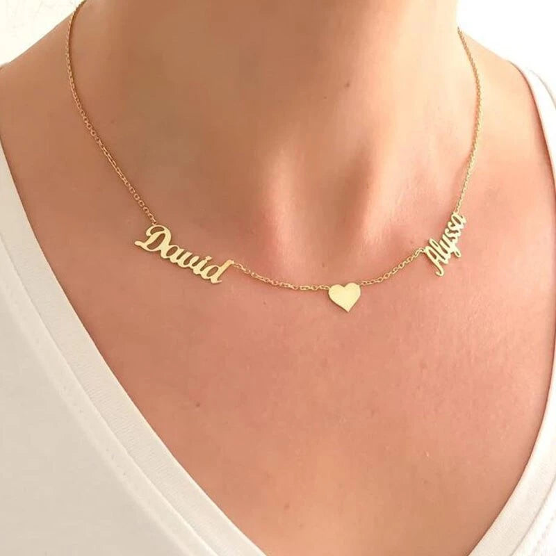 Double Name Necklace With Heart