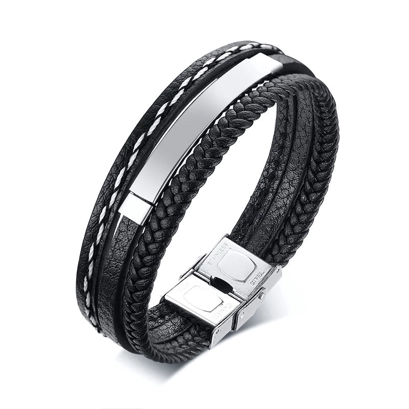 Personalized Black Leather Bracelet