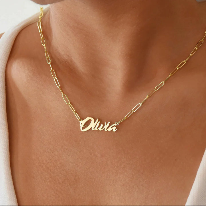 Personalized name paperclip chain necklace