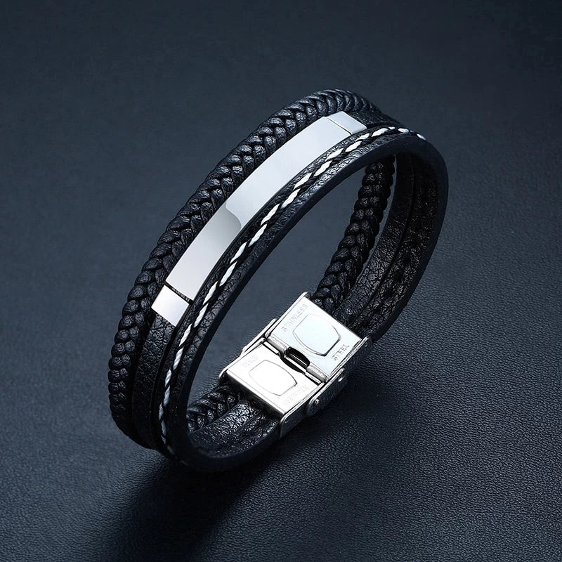 Personalized Black Braided Leather