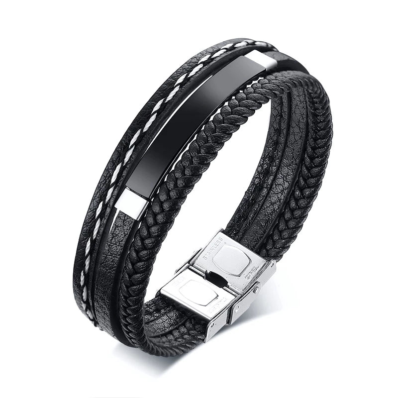 Personalized Black Braided Leather