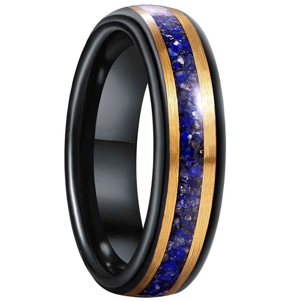 Black Tungsten Koa & Lapis Lazuli Engagement Ring