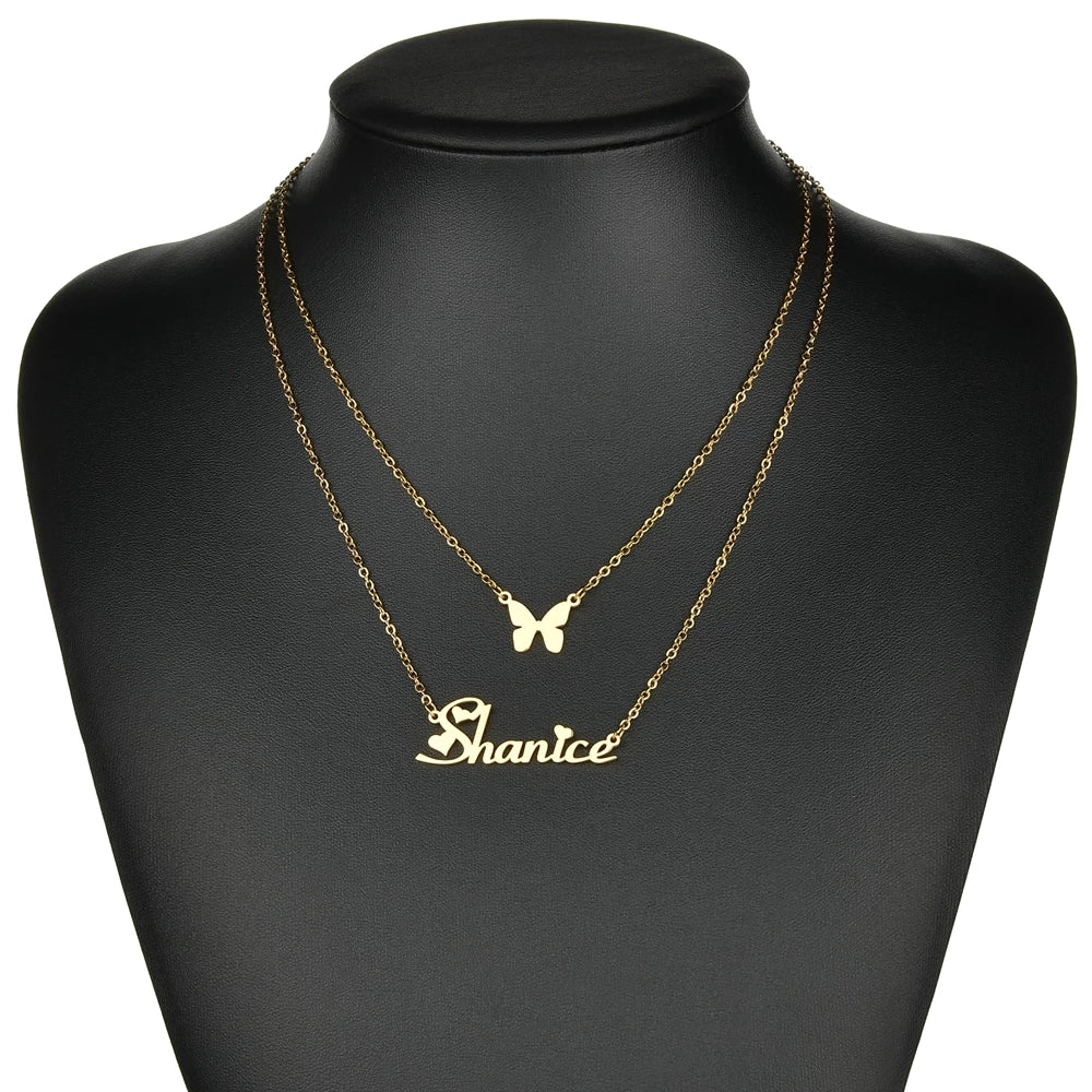 Personalized Double Layered Butterfly Necklace