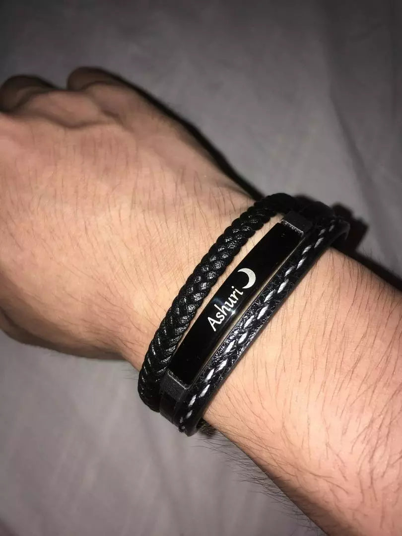 Personalized Black Leather Bracelet