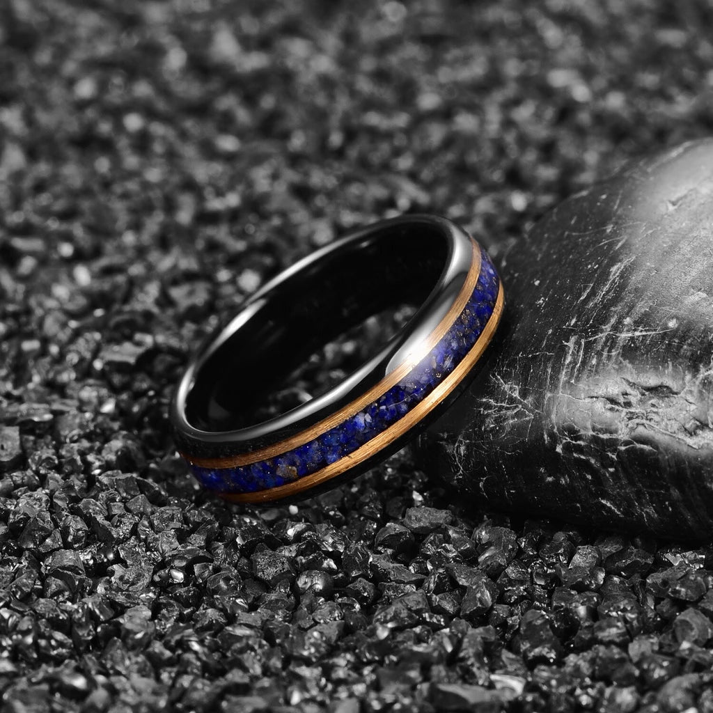 Black Tungsten Koa & Lapis Lazuli Engagement Ring