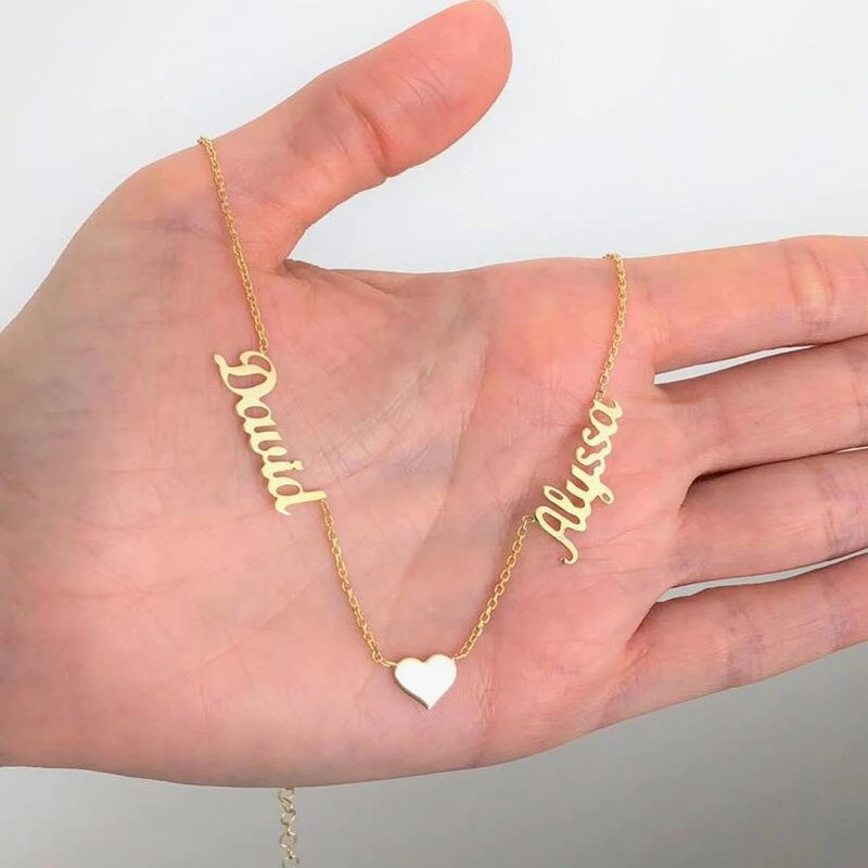 Double Name Necklace With Heart