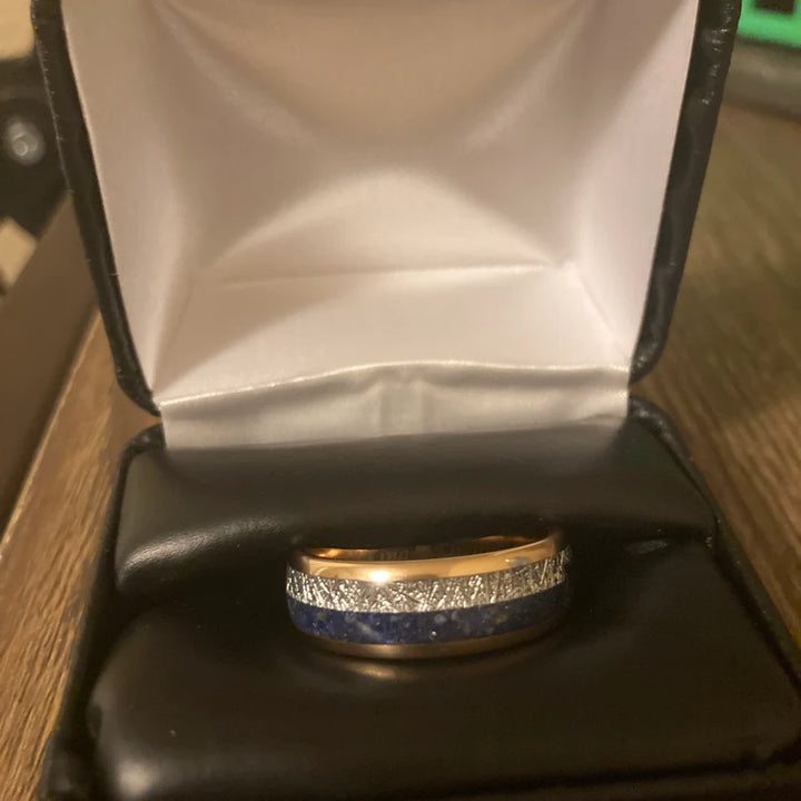 Rose Gold Blue Lapis Lazuli Meteorite  Wedding Ring