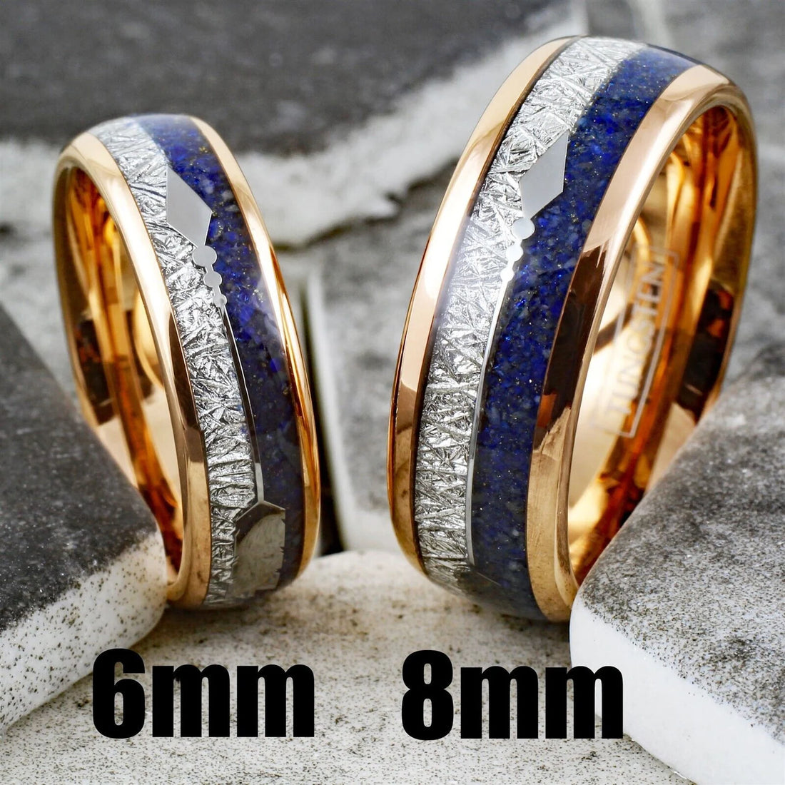 Rose Gold Blue Lapis Lazuli Meteorite  Wedding Ring