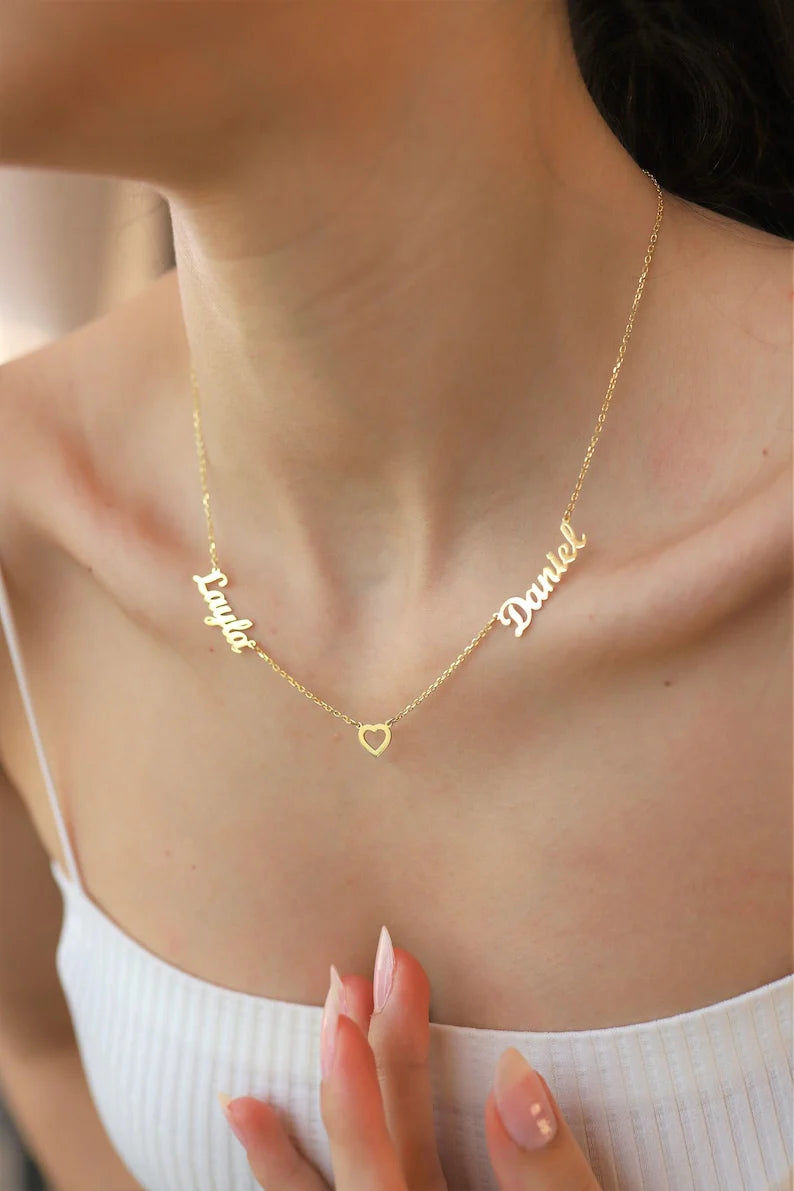 Double Name Necklace With Heart