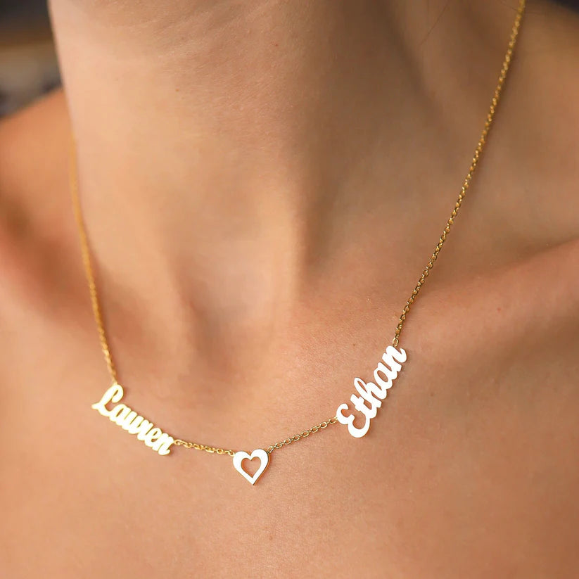 Double Name Necklace With Heart